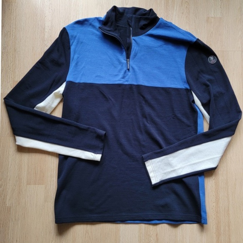 We Norwegians Mens Merino Wool Quarter Zip Base Layer Navy Blue XL‎ Colorblock